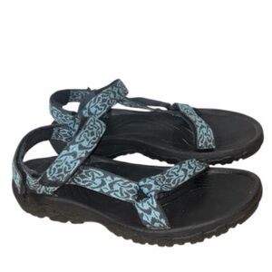 Teva Hurricane 4 Sport Sandals Shoes Black Blue Walking Hiking Water Size 10
